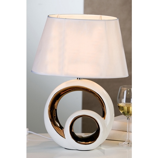 Stolná lampa keramická Circle, 48 cm  biela / medená - 1