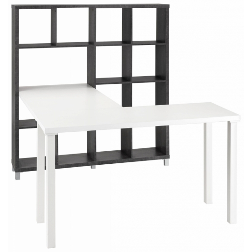 Stůl s knihovnou Kera, 153 cm, šedá / bílá - 1