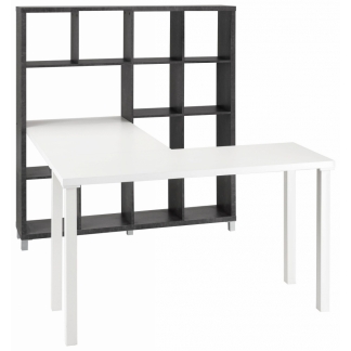 Stůl s knihovnou Kera, 153 cm, šedá / bílá