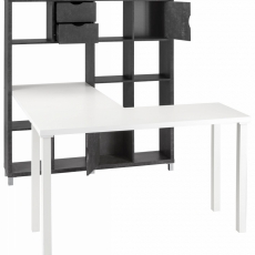 Stůl s knihovnou Kera, 153 cm, šedá / bílá - 3