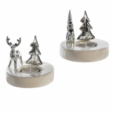 Svietnik na čajové sviečky Woods (SET 2ks), 11,5 cm, biela / strieborná - 1