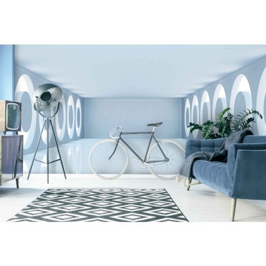 Tapeta 3D Místnost s kruhy na bocích, 216 x 140 cm - 1