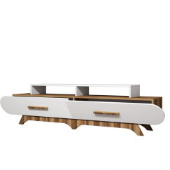 Televízny stolík Flora, 130 cm, biela / orech