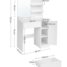 Toaletný stolík Excavator, 132 cm, biela - 6