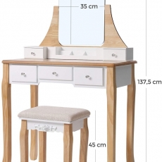 Toaletný stolík Lina, 138 cm, biela/dub - 3
