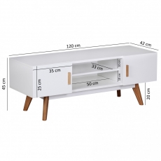 TV stolek s dvířky a policí Scanio, 120 cm, bílá/dub - 4