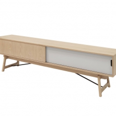 TV stolek s posuvnými dveřmi Kerstin, 180 cm, dub/šedá - 2