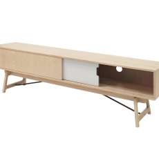 TV stolek s posuvnými dveřmi Kerstin, 180 cm, dub/šedá - 6