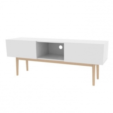 TV stolek s výklopnými dvířky Gabi, 150 cm, bílá/dub - 1