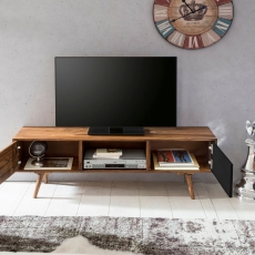 TV stolík s 2 dverami Repa, 140 cm, masív, Sheesham, čierna - 4