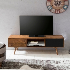 TV stolík s 2 dverami Repa, 140 cm, masív, Sheesham, čierna - 3
