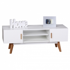 TV stolík s dvierkami a policou Scanio, 120 cm, biela/dub - 1
