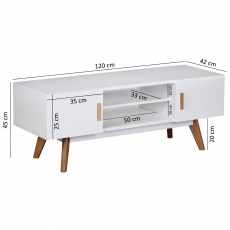 TV stolík s dvierkami a policou Scanio, 120 cm, biela/dub - 4