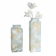 Váza z recyklovaného skla Gallos, 45 cm, biela/zlatá - 1