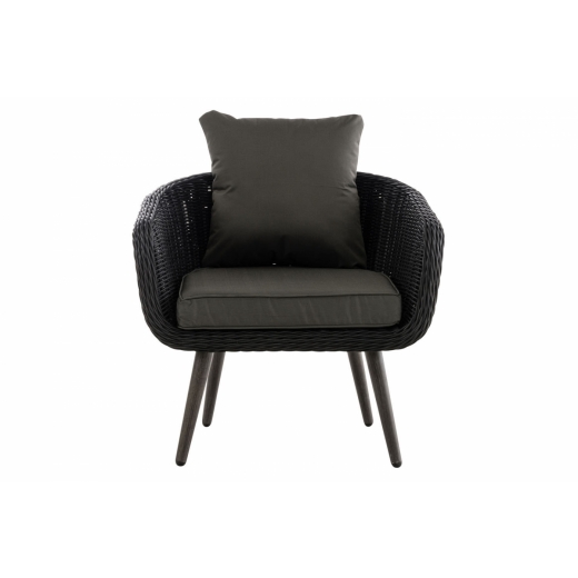 Zahradní křeslo Ramalan, polyratan, černá / tmavě šedá - 1