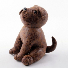 Zarážka do dveří Sedící buldoček, 23 cm, kůže - 1
