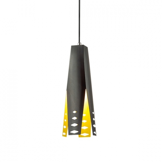 Závěsný lustr kovový Tratt 2, 35 cm, černá/žlutá - 1
