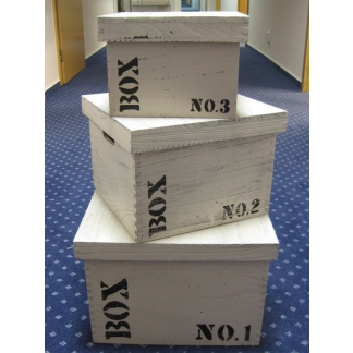 Sada 3 úložných krabic s víkem Wood No. 1,2,3, čtverce