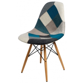 Jedálenská stolička s drevenou podnožou Desire patchwork, modrá