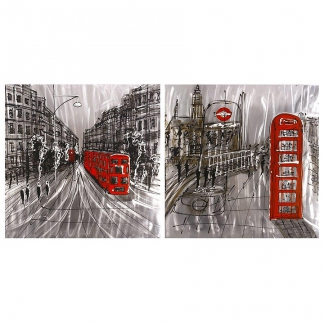 Obraz London, olej na plátně, sada 2 ks