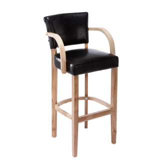Barová stolička s drevenou podnožkou a podrúčkami Ellen