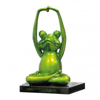 Dekorácia na mramorovom podstavci Yoga Frog, 38 cm, zelená