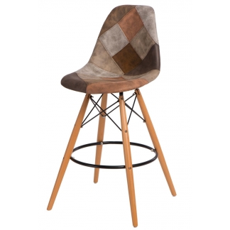 Barová židle s dřevěnou podnoží Desire patchwork, hnědá