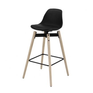 Barová židle s dřevěnou podnoží Zina, černá
