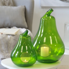 Čajový svícen ze zeleného skla Hruška, 32 cm