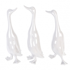 Dekorace Kráčející kachny, 48 cm, sada 3 ks, bílá